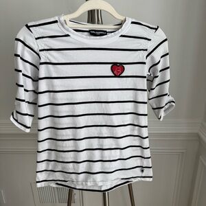 Karl Lagerfeld White and Black Striped Top with Heart Logo Patch size Small